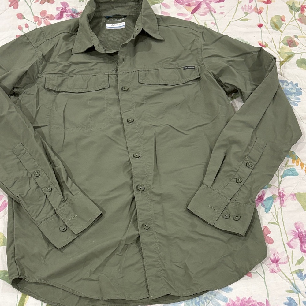 Columbia Omni-Shield Tactel Nylon Green Button-Up Shirt Men's.